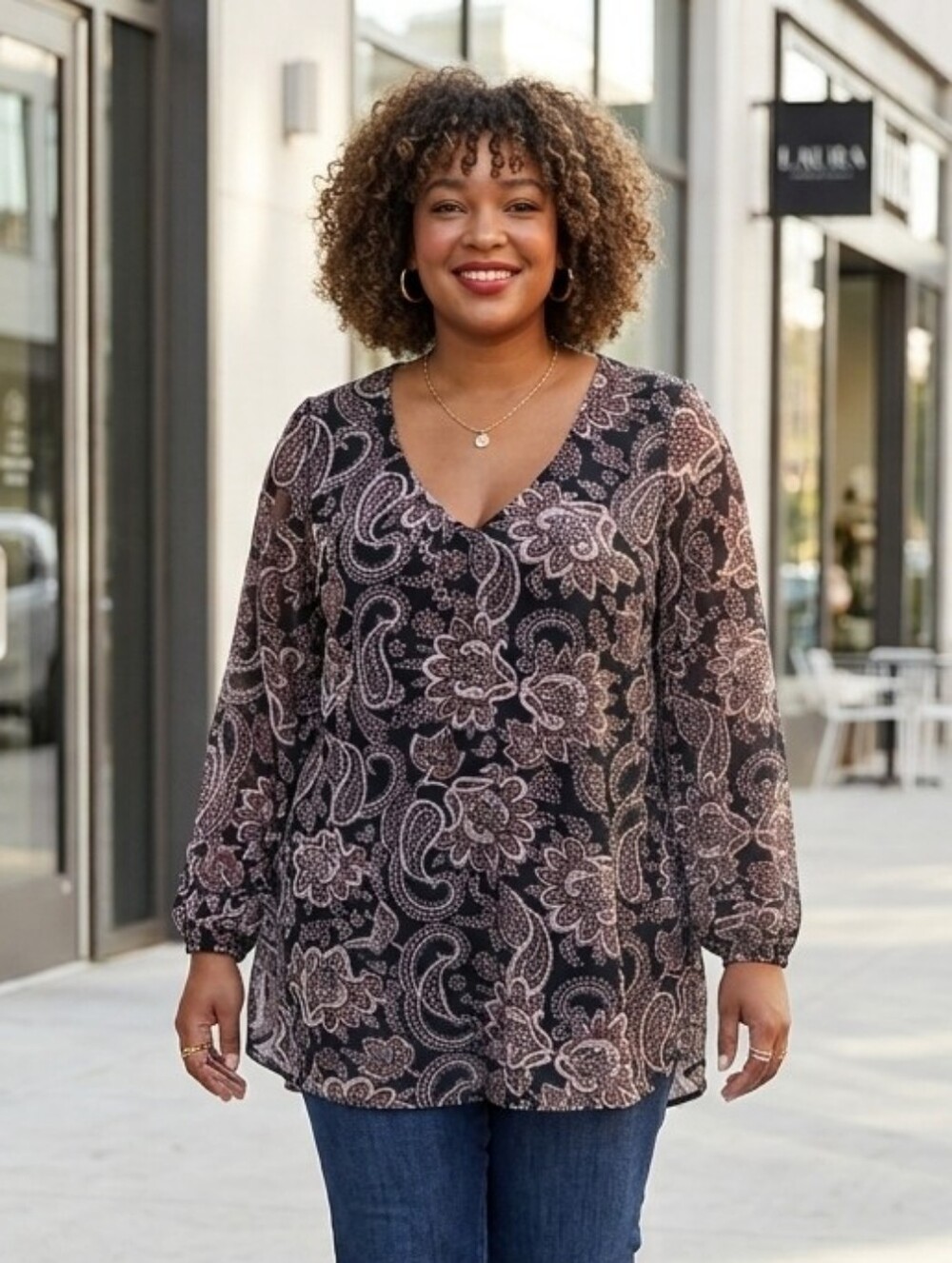 NWT Laura Plus 3X Modern Contempory Boho Chic Paisley Barocque Babydoll Tunic